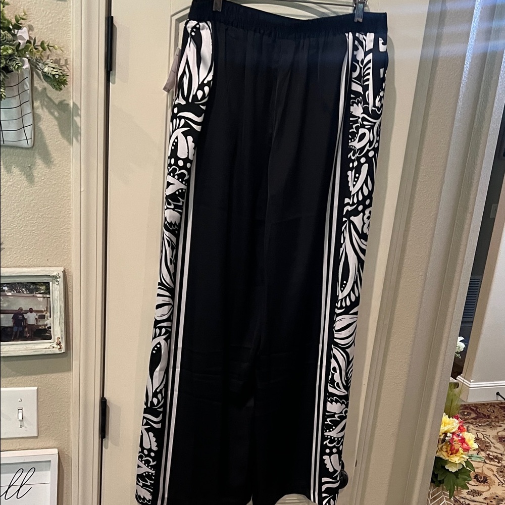 Anthropologie Wide-Leg Pants with Bold White Printed Side Panels
